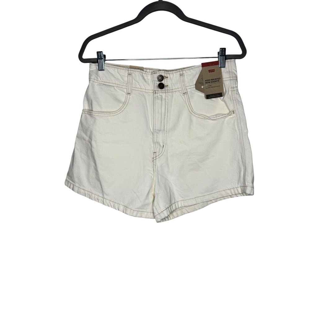 Levis High Waisted Mom Shorts White Denim Contrast Stitch Size 30 NWT